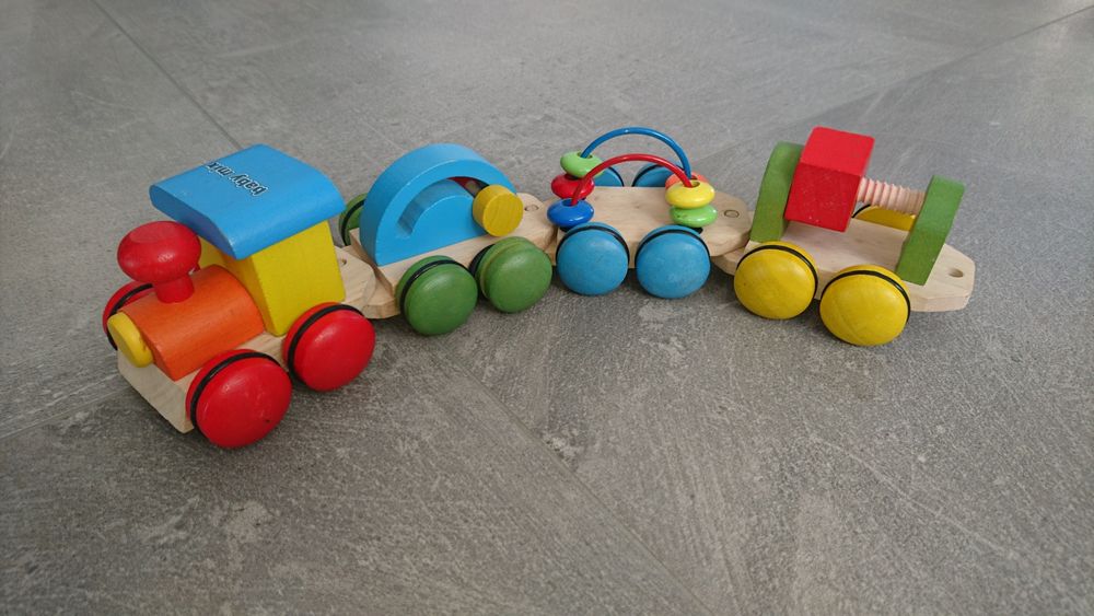 Kolejka drewniana pociąg BABY MIX 4 Wagony interaktywne