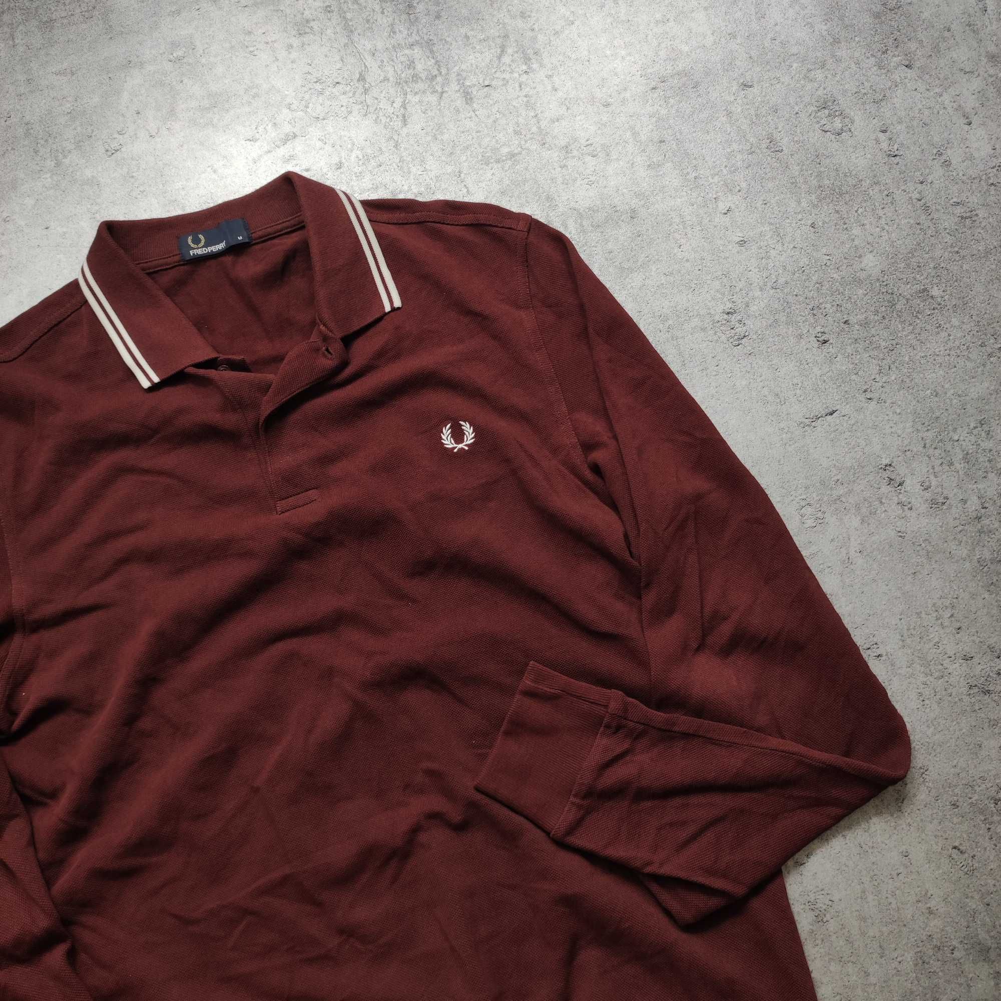 MĘSKA Koszulka Bawełna PREMIUM Elegancka Długi Rękaw Fred Perry Haft