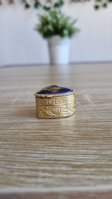 Caixinha Coração Decorativa com ESMALTE Azul e Relevo Metálico