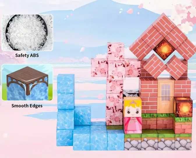 Магнітний конструктор Minecraft 100 шт кубики  Вишневий колір млин