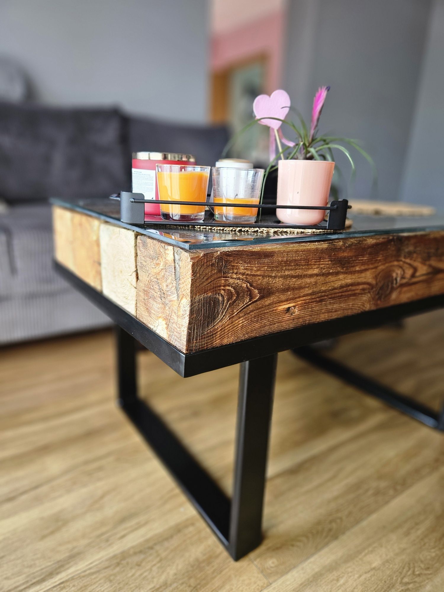 Stolik kawowy 100x60x52 styl loftowy drewno metal