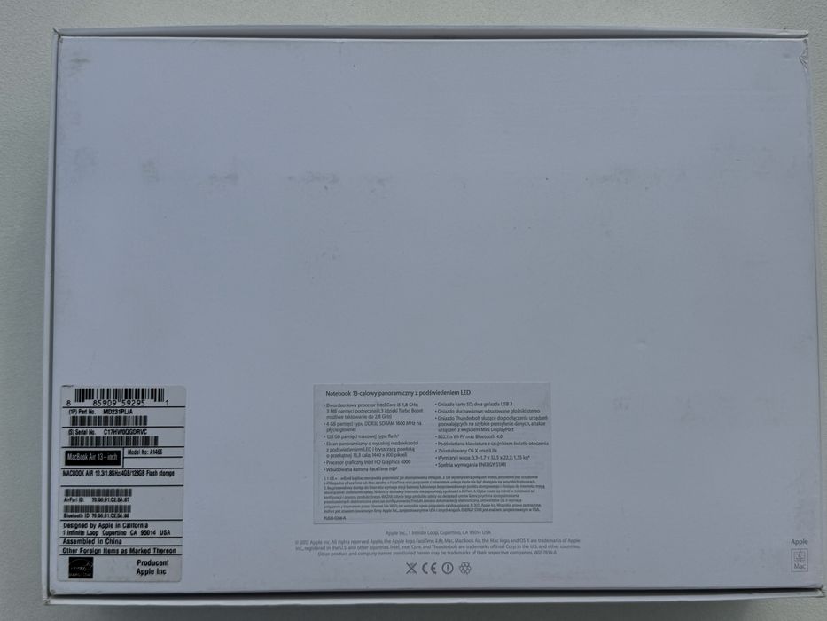 MacBook Air 13” (Mid-2012) i5 / 4GB / 128GB – stan idealny, komplet