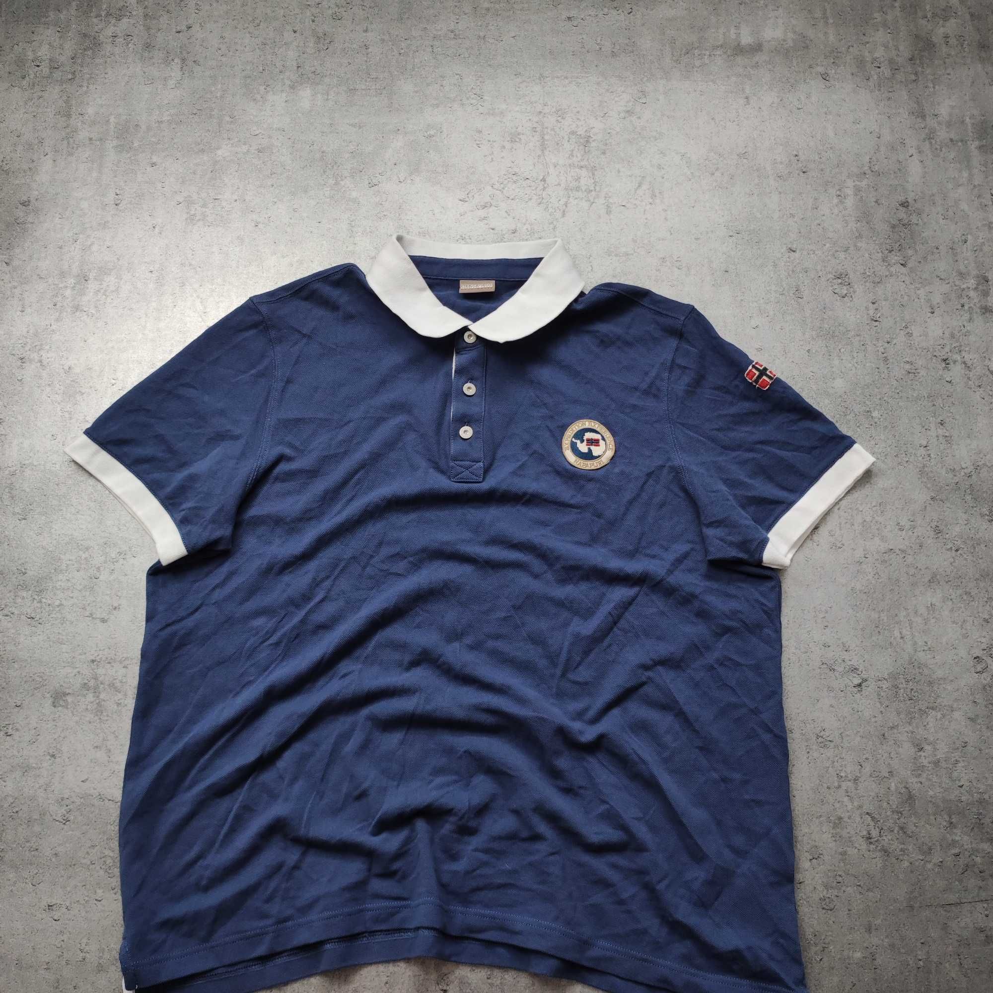 MĘSKA Koszulka Polo Elegancka PREMIUM Granatowa Haft Logo Napapijri