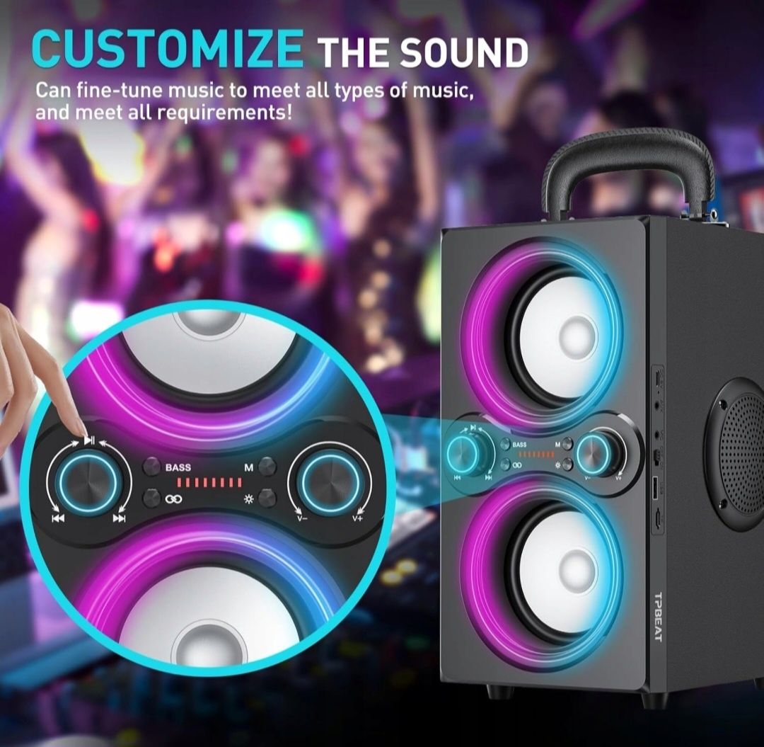 TPBEAT Głośnik Bluetooth 80 W, Bezprzewodowy super basem TWS 100 dB X1