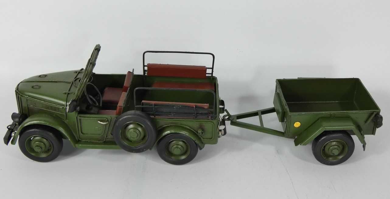 Wojskowy Metalowy model pojazd samochód JEEP z przyc pickup auto 36 cm