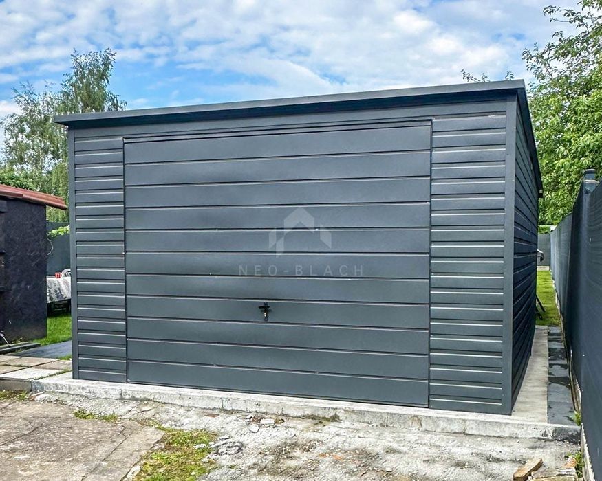Garaż Blaszany 4X6M - Brama Uchylna - Drzwi Okno Antracyt Rynny Nb193