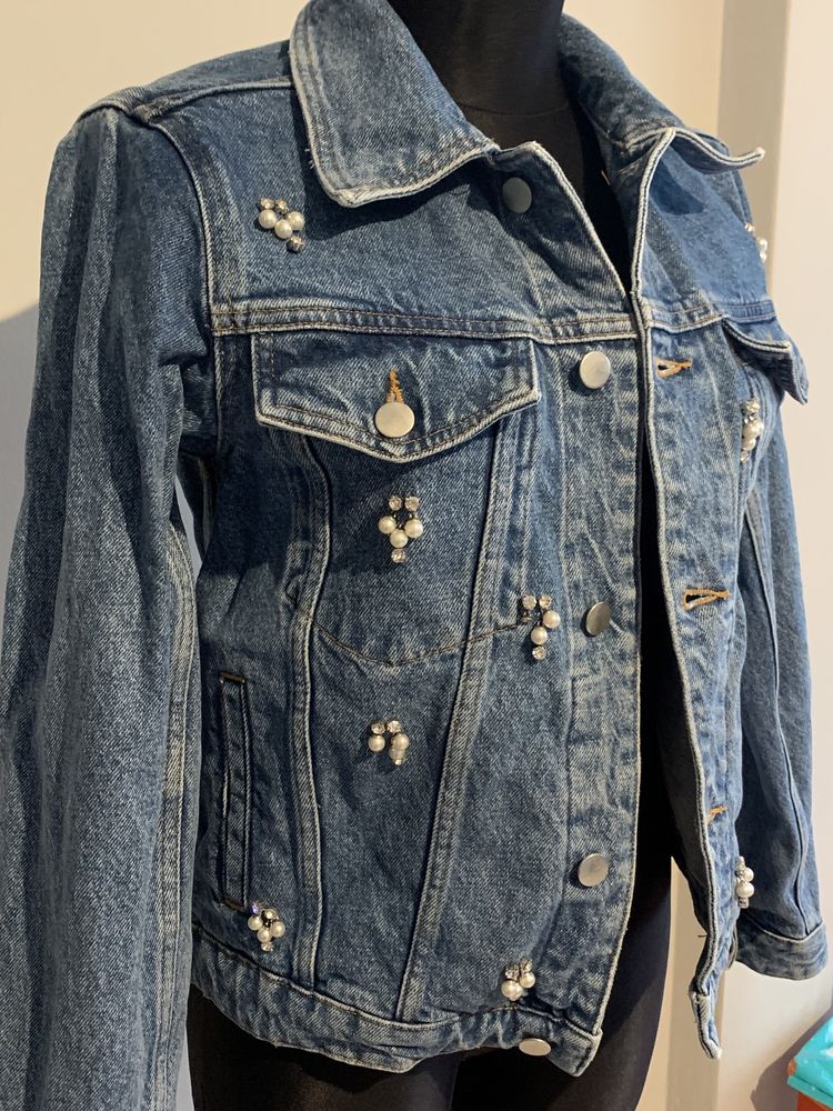 Kurtka katana jeansowa damska 36/s 38/m h&m z ozdobami