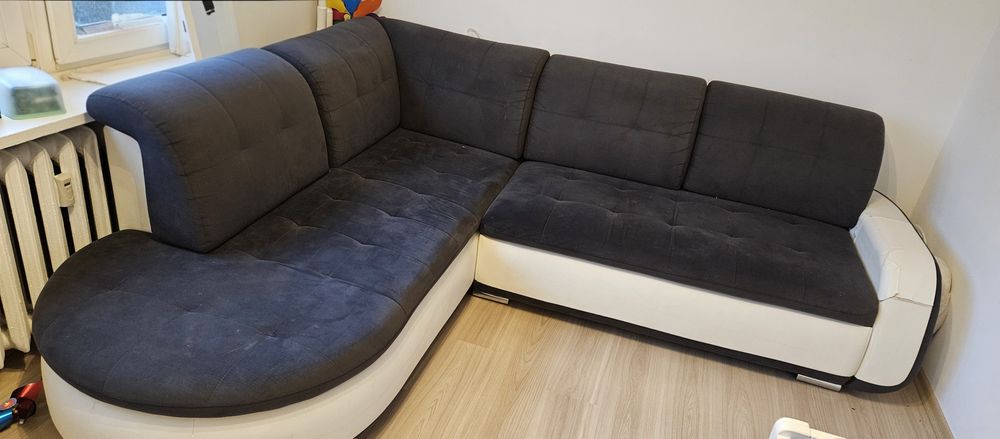 REZERWACJA Ogromny narożnik sofa welur skóra rozkładany