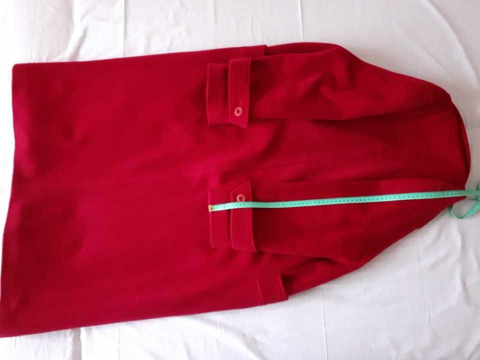 płaszcz damski czerwony, długi ciepły wełna + angora - pilnie sprzedam