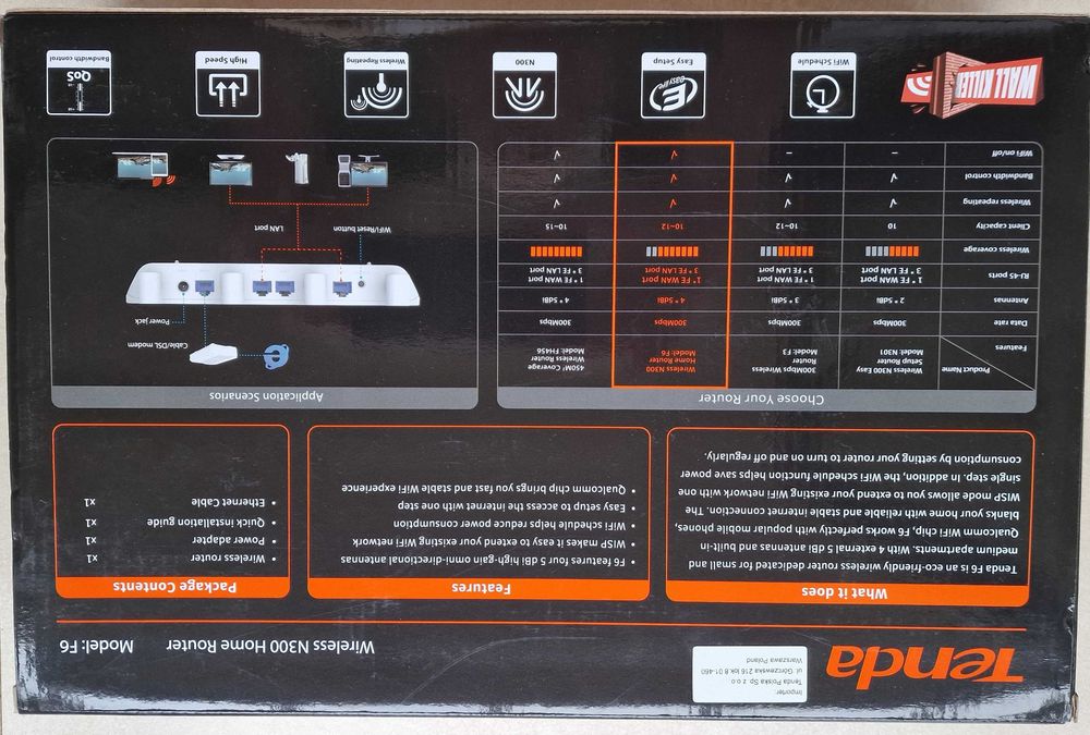 Tenda F6 router WiFi, pasmo 2,4GHz, cztery anteny 4x5dBi, 300Mb/s