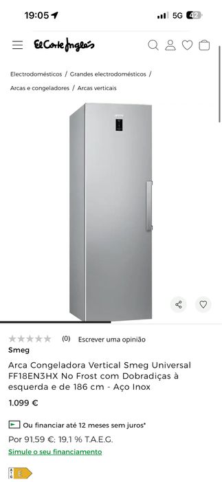 Arca Congeladora Vertical Smeg Universal FF18EN3HX No Frost 186cn