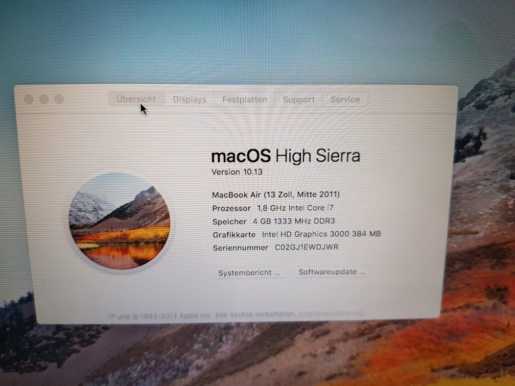 Ноутбук iPhone MacBook Air macOS High Sierra 251Gb