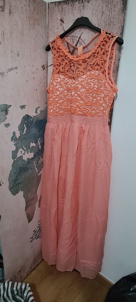 Vestido cerimónia comprido Salmão