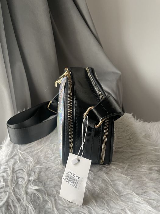 Nowa dwukomorowa srebrno-czarna torebka