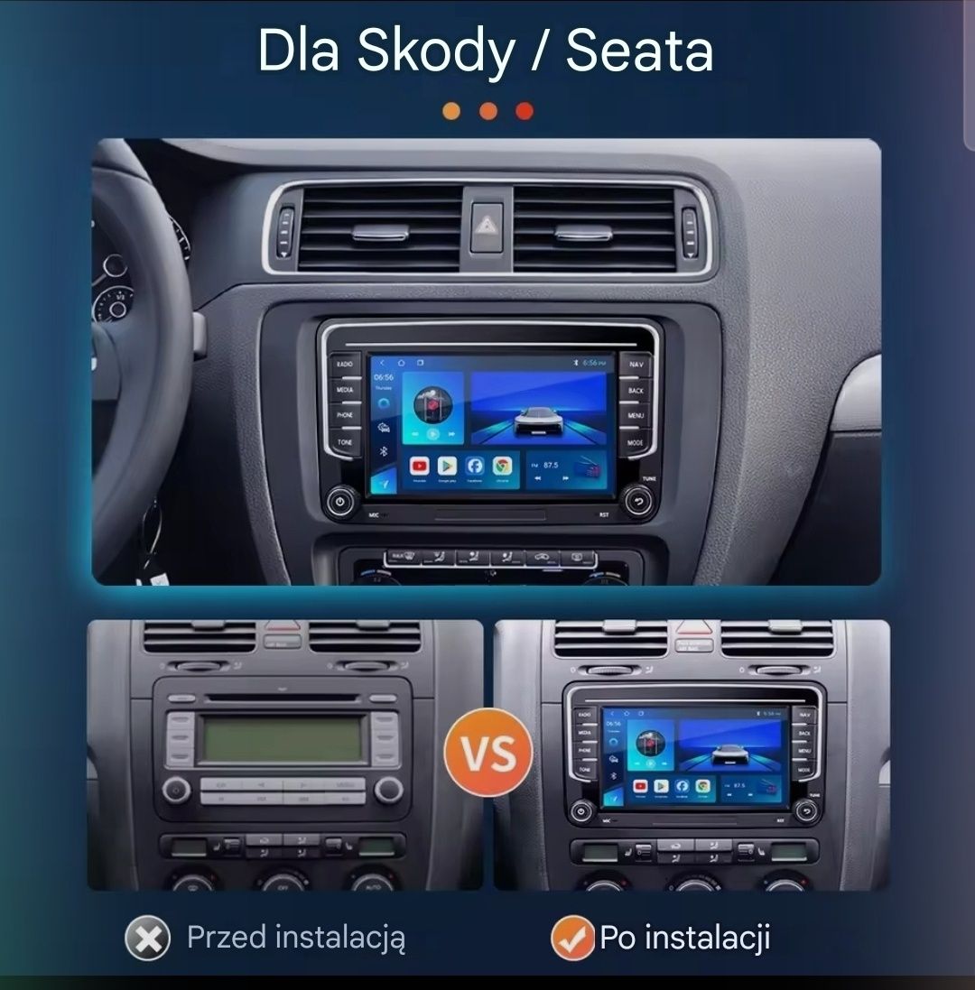 Radio Android 13.0 2/32 GB Carplay WiFi Bluetooth USB Vw seat skoda