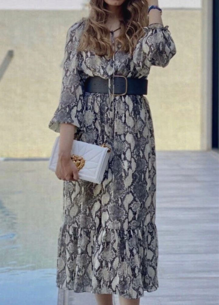 ZARA szyfonowa sukienka midi Snake Print