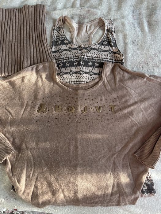 Bezowy set komplet 3rzeczy komin bokserka i swetrek