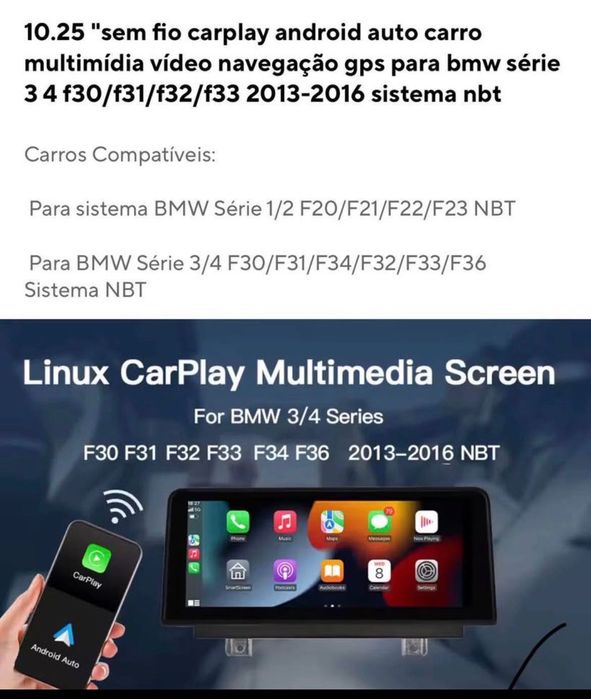 CarPlay android auto para bmw série 34f30/f31/f32/f33