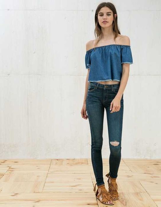 BERSHKA jeans rurki SKINY przecierane DZIURY 36 S