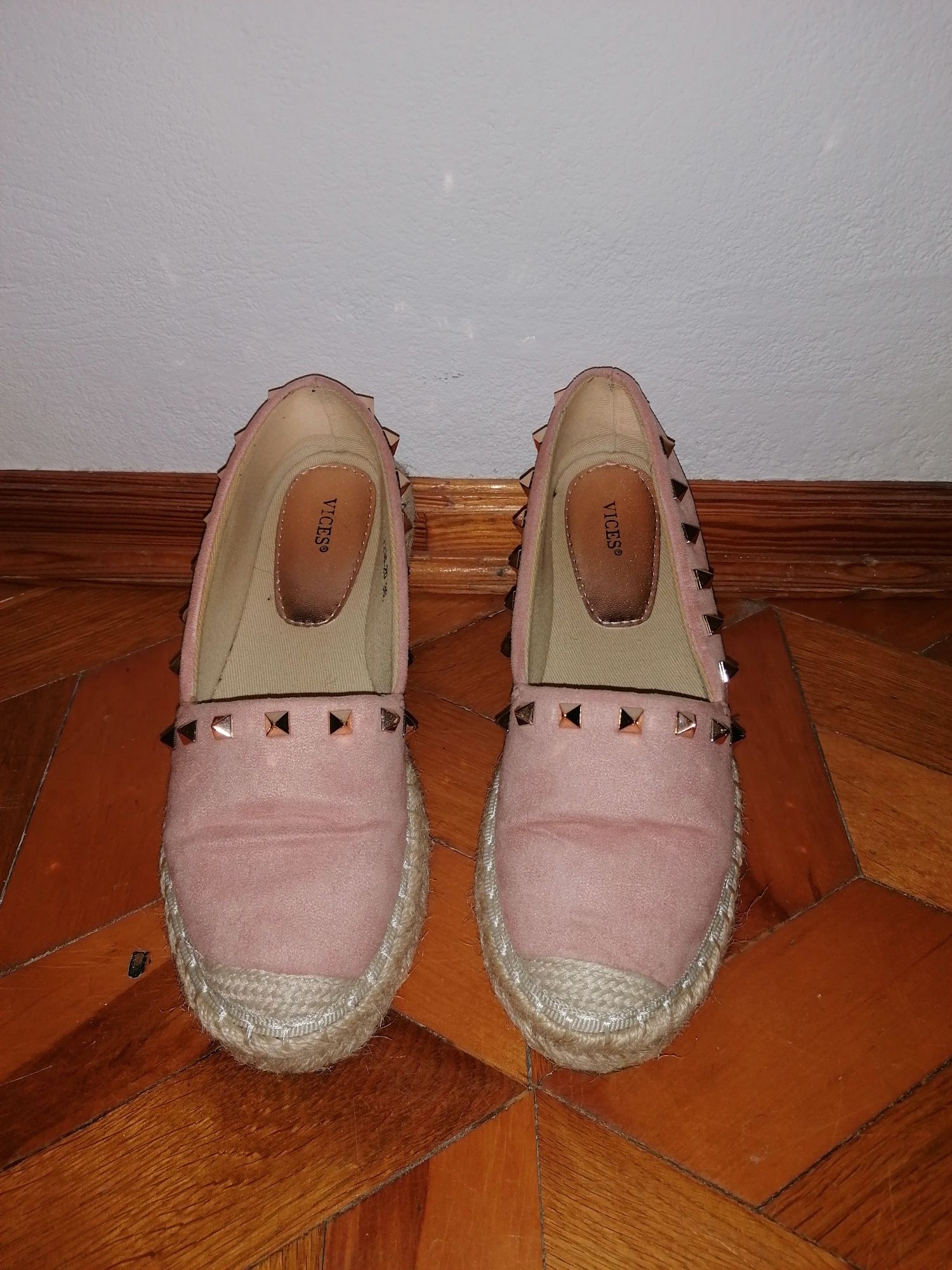 Buty, Różowe espadryle, slomiana podeszwa, rozmiar 36