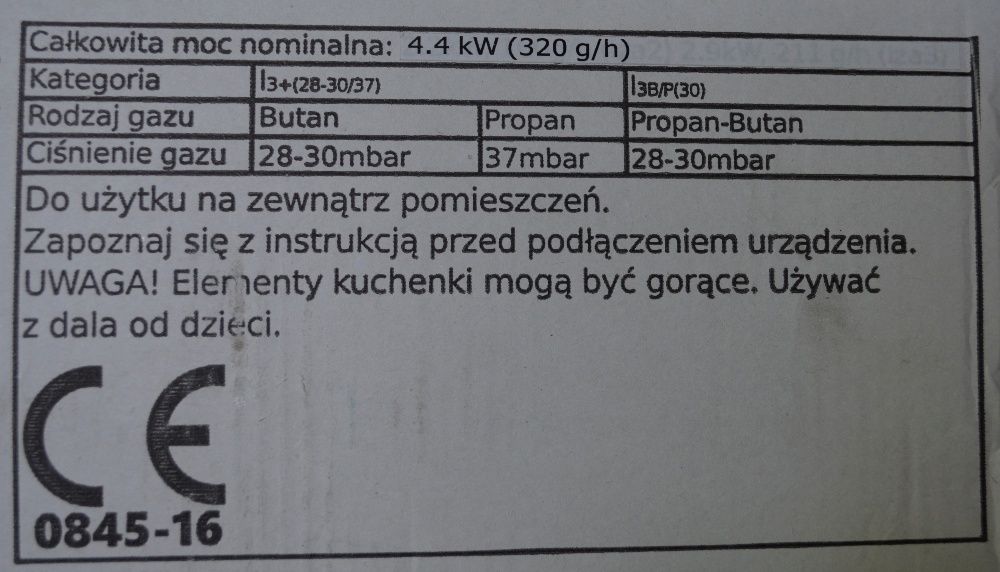 Kuchenka gazowa 4 palnikowa + wąż i reduktor gazowy