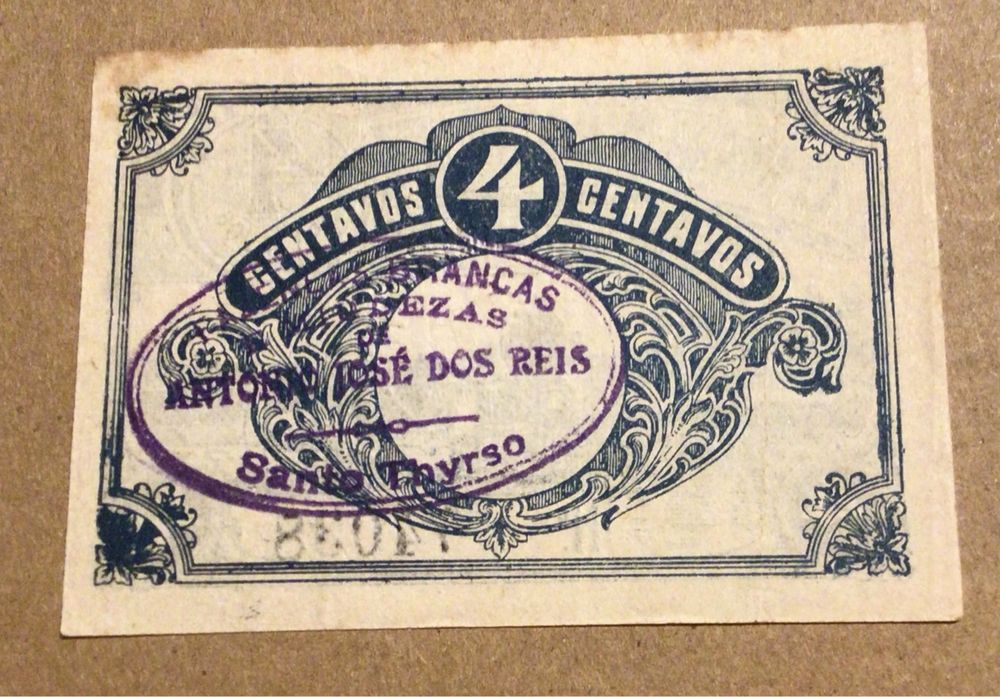 CÉDULA SANTO TIRSO  -  4 CENTAVOS  C/CARIMBO