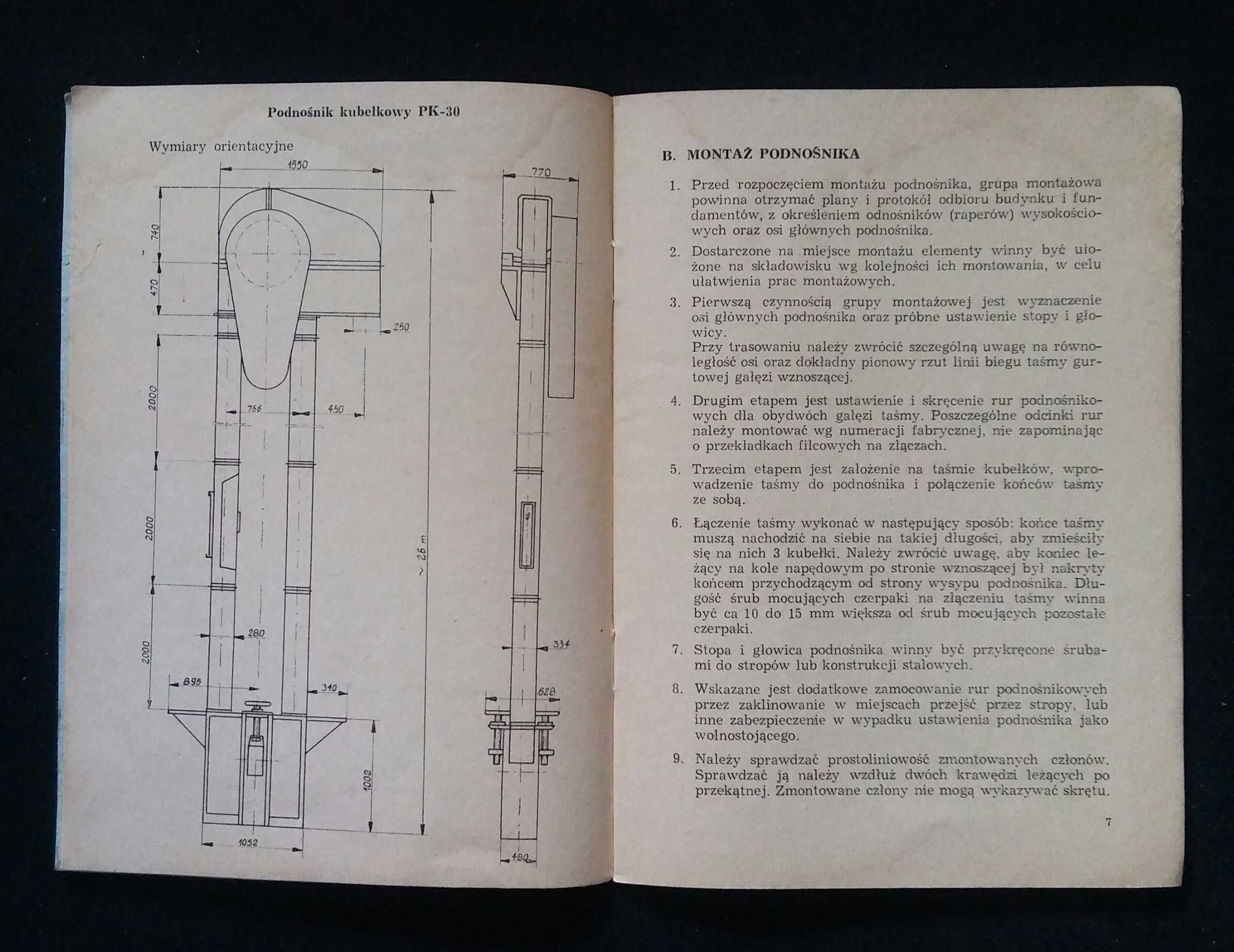 Przenośnik podnośnik kubełkowy PK PK-1 PK-30 instrukcja katalog