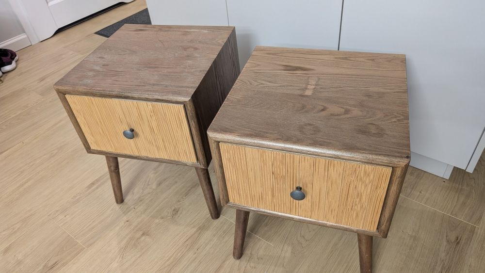 Komplet 2 szafek nocnych | Ryflowane fronty | Styl Mid-Century/Boho