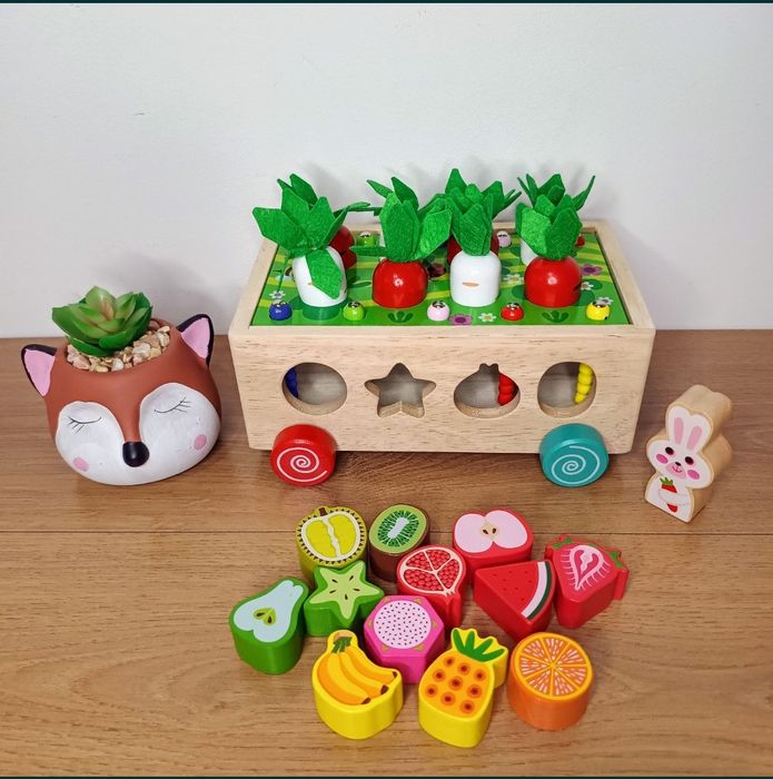 Сортер дерев'яний + каталка+ рибалка+шнурівка+ ніж і овочі на магнітах