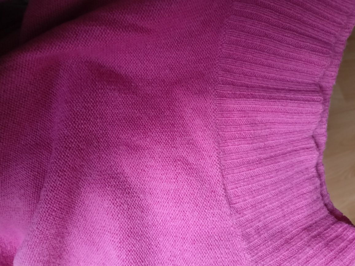 Sweter półgolf różowy 100% wełna S