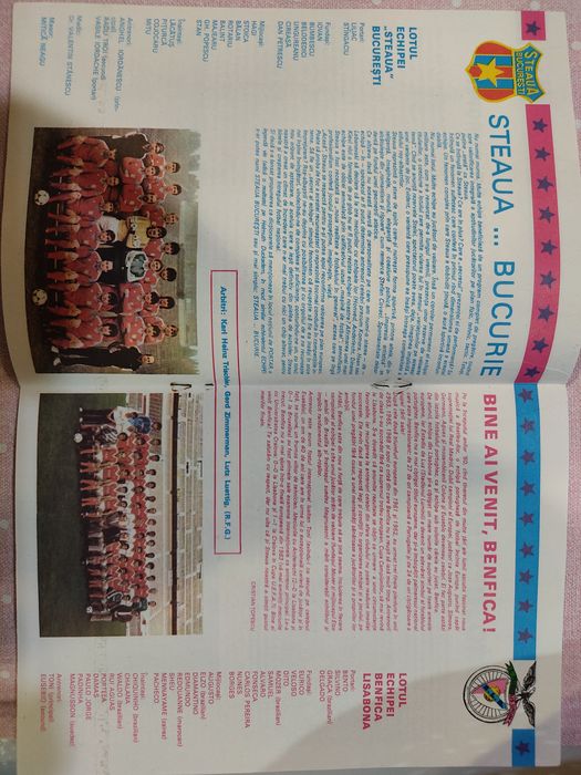 Programa de jogo Steaua Bucareste Benfica taça dos campeões 1987/88