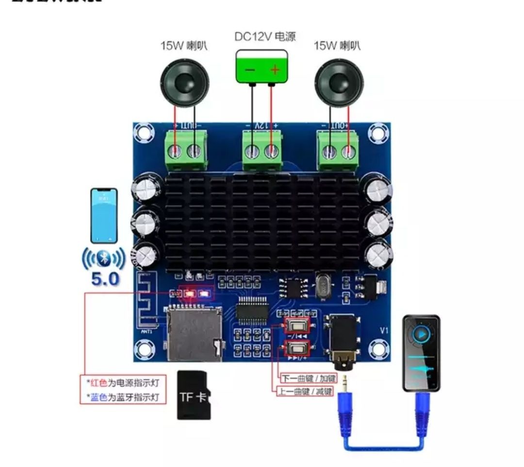 XH-A272 Bluetooth 5,0 TDA7297 цифровой усилитель мощности 2x15 Вт. AUX