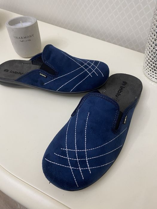 Чоловічі тапочки Інблу Inblu,сині та коричневі.Замшева устілка.