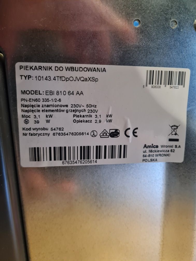 Piekarnik do zabudowy Amica do naprawy