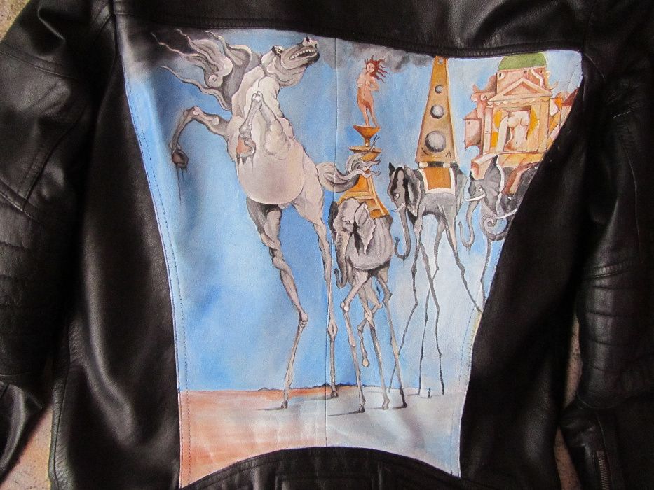 Косуха (Куртка) Bershka з натуральної шкіри з картиною Сальвадора Далі