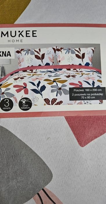 Świetny komplet pościeli 160x200 kolorowe kwiaty liście Smukee