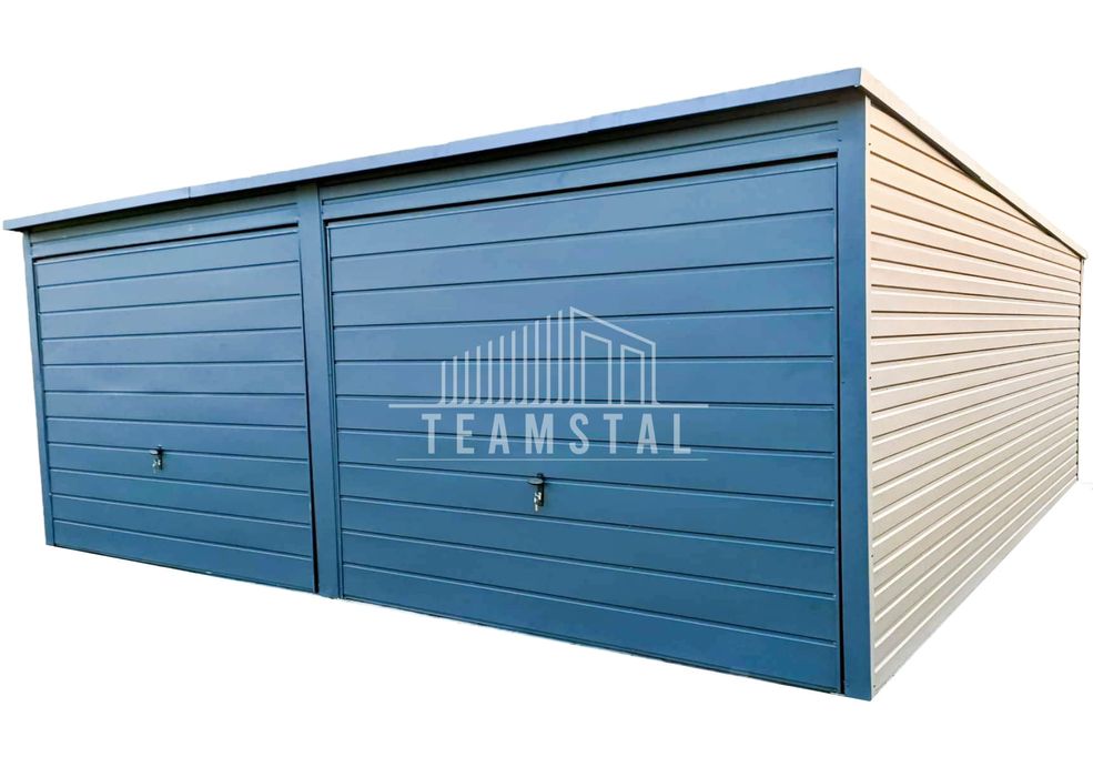 GARAŻ BLASZANY 6m x 5m spad tył 2x Brama antracyt drzwi TS243 6x5