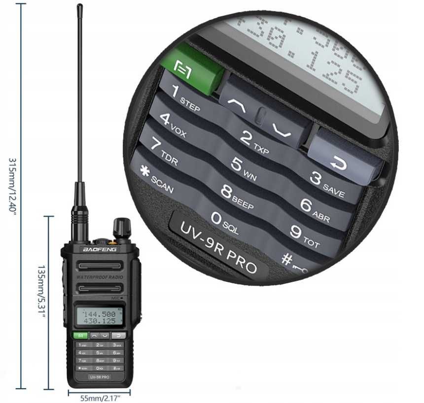 Radiotelefon Baofeng uv-9r pro 2800mAh radio FM