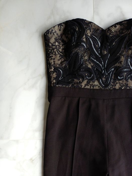 Lipsy London kombinezon czarny koronkowy elegancki długi wieczorowy 42