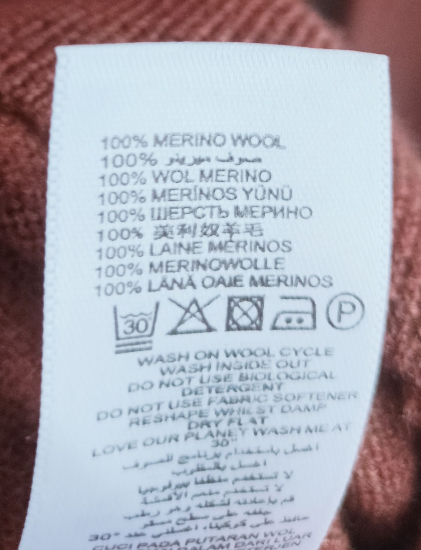 S 36 XS 34 oversize brązowy sweter wełniany 100% merino jak nowy