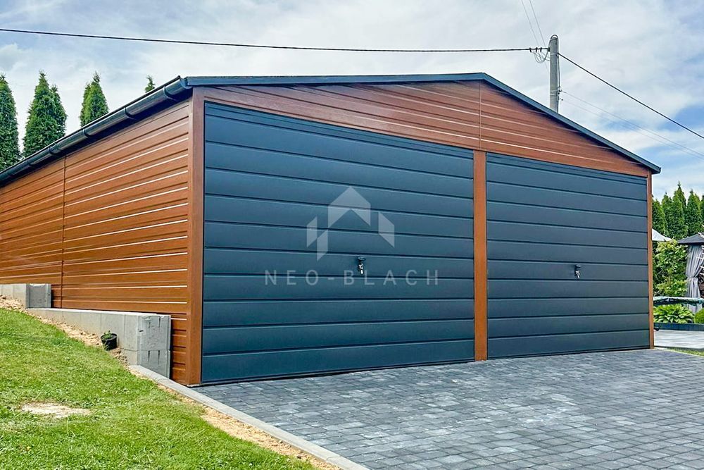 Garaż Blaszany 6X5M - 2X Bramy - Drzwi Okno Złoty Dąb Rynny Nb187