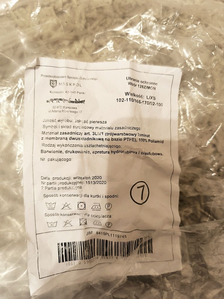 Goretex L/XS ubranie ochronne wz.128Z/MON