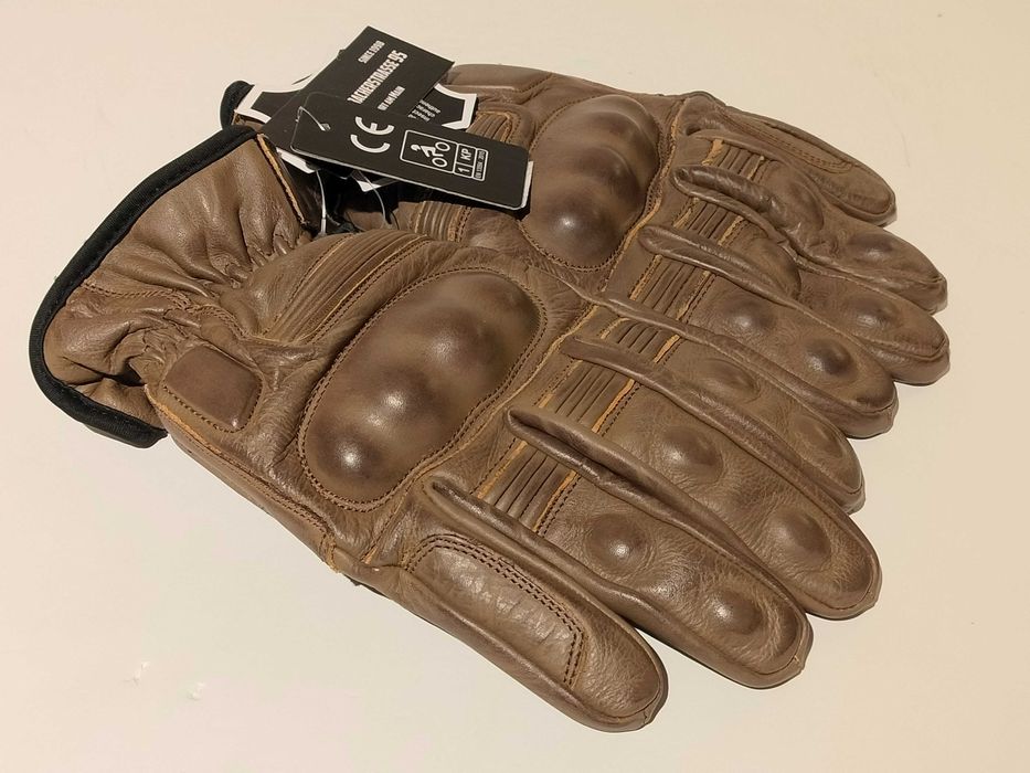 Luvas motard pele castanho novas