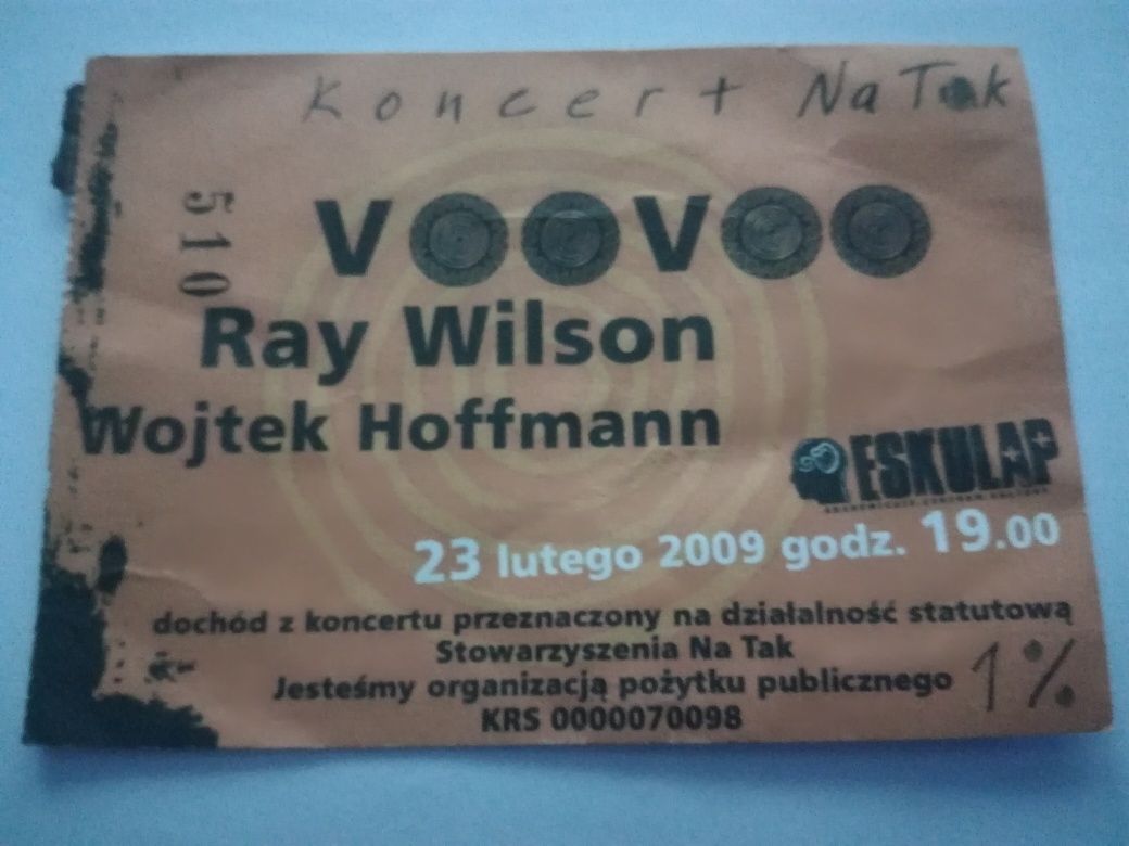 VooVoo Ray Wilson 2009 bilet archiwalny koncert Wojtek Hoffmann Poznań