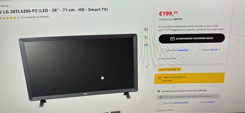 Smart TV LG 28’’ com defeito no ecrã