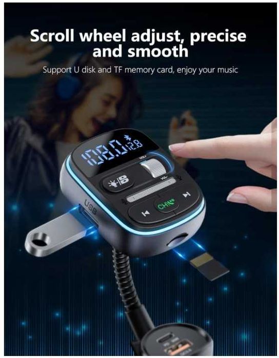 Transmiter samochodowy Bluetooth FM LENCENT T77 + szybka ładowarka
