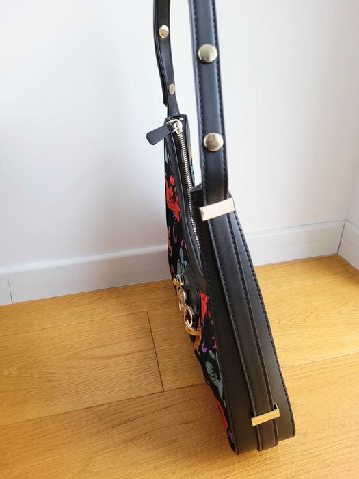 Czarna elegancka torebka w kwiaty welur/aksamit