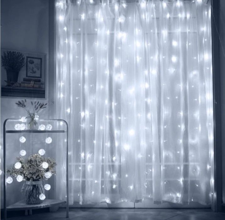 Kurtyna świetlna LED 3x3 zimny biały lampki świąteczne