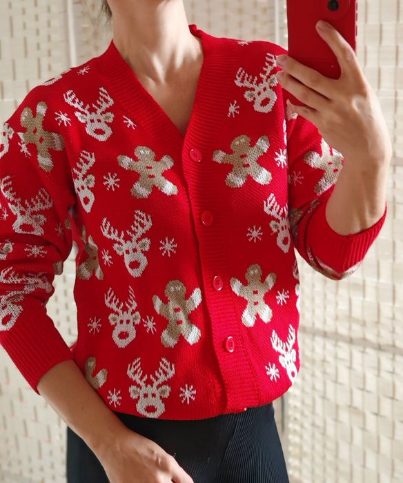 Sweterek świąteczny rozpinany w ciasteczka i snieżynki