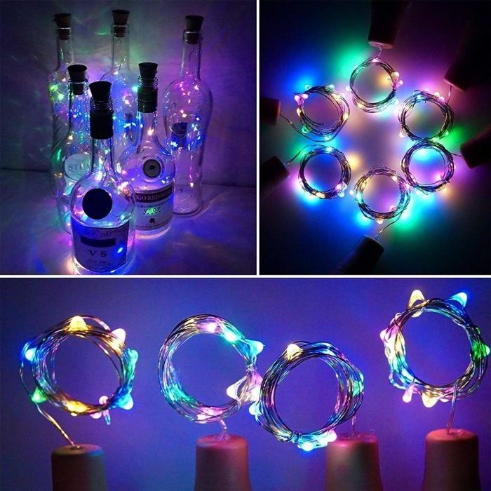 Lampki dekoracyjne kolorowe LED do zdobienia butelek 5 szt x 15 LED